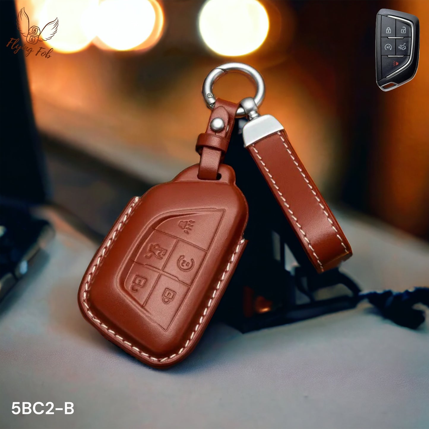 Premium Genuine Leather Car Key Fob Case Cover Shell for CADILLAC CT4 CT5 Escalade LYRIQ