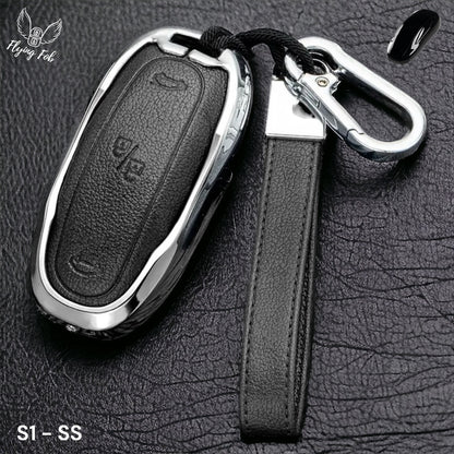 Luxury Genuine Leather Car Key Fob Case Cover Shell for TESLA Model X