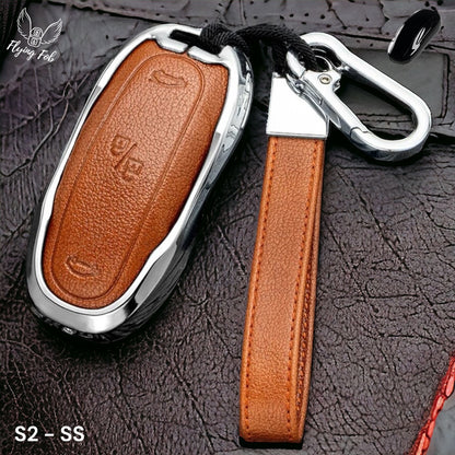 Luxury Genuine Leather Car Key Fob Case Cover Shell for TESLA Model X