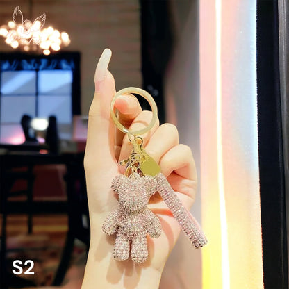 Luxury Rhinestone Bear Keychain w/ Leather Strap