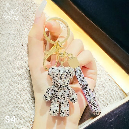 Luxury Rhinestone Bear Keychain w/ Leather Strap