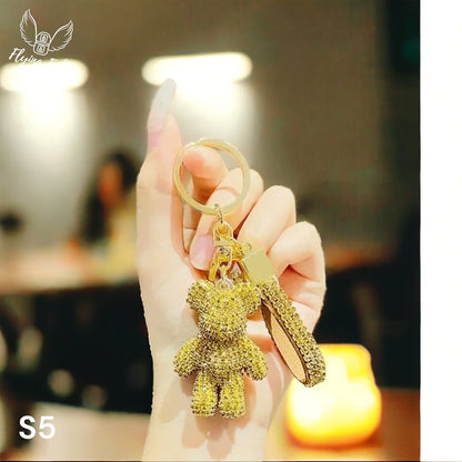 Luxury Rhinestone Bear Keychain w/ Leather Strap