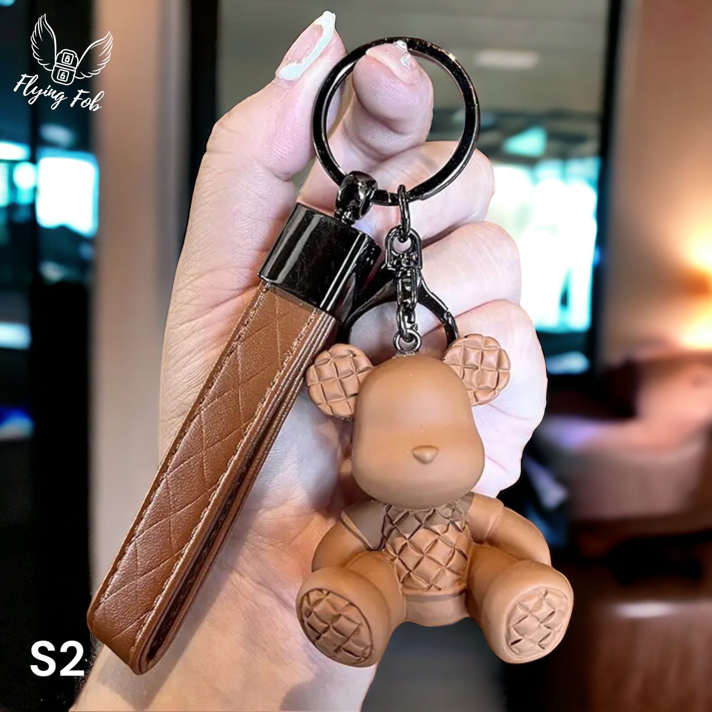 Luxury Bear Keychain w/ Genuine Leather Strap