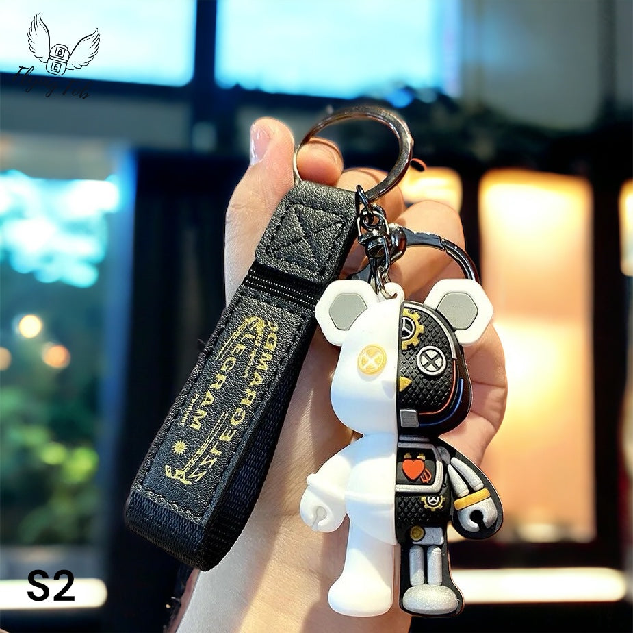 Robot Bear Keychain w/ Leather Strap