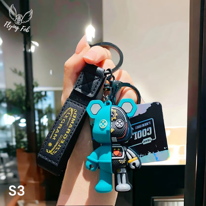 Robot Bear Keychain w/ Leather Strap