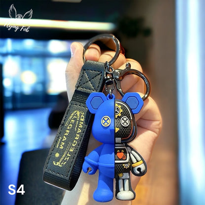 Robot Bear Keychain w/ Leather Strap