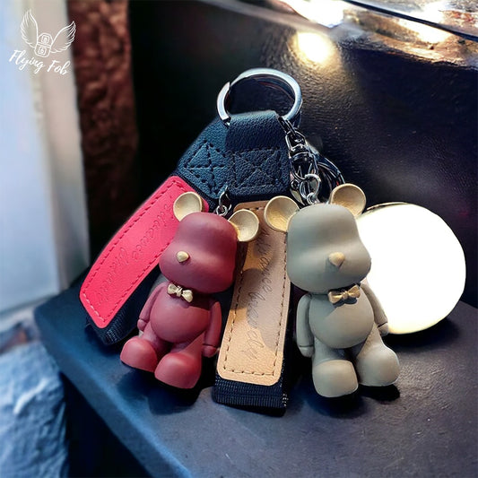 Resin Bear Keychain w/ Leather Strap