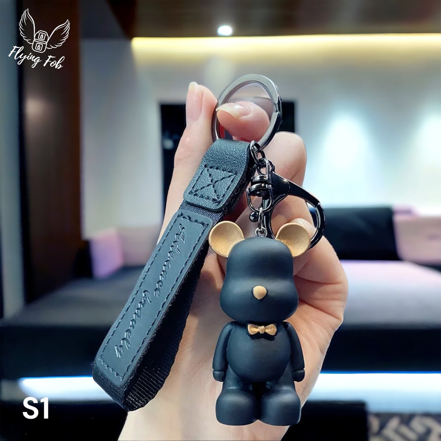 Resin Bear Keychain w/ Leather Strap