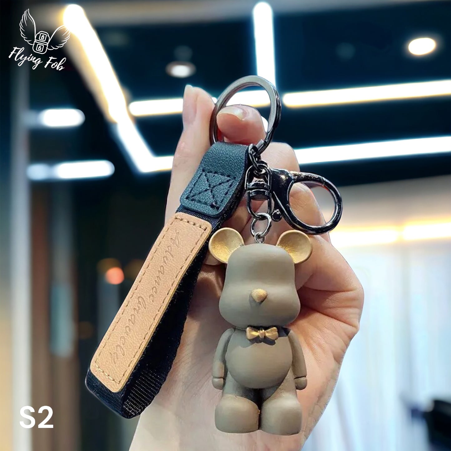 Resin Bear Keychain w/ Leather Strap