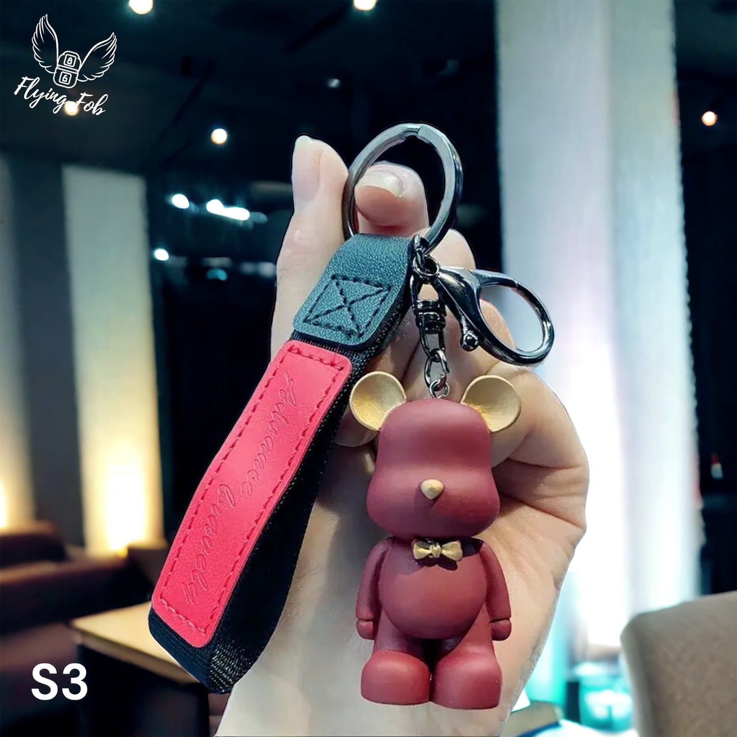 Resin Bear Keychain w/ Leather Strap
