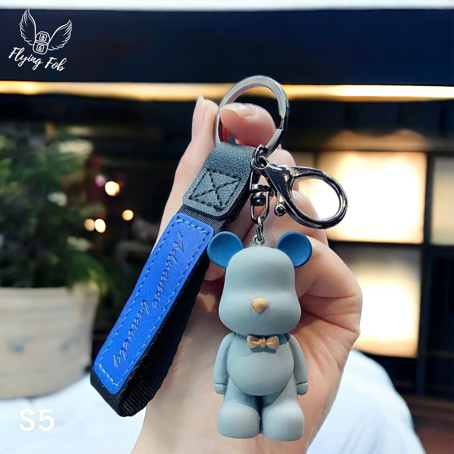 Resin Bear Keychain w/ Leather Strap