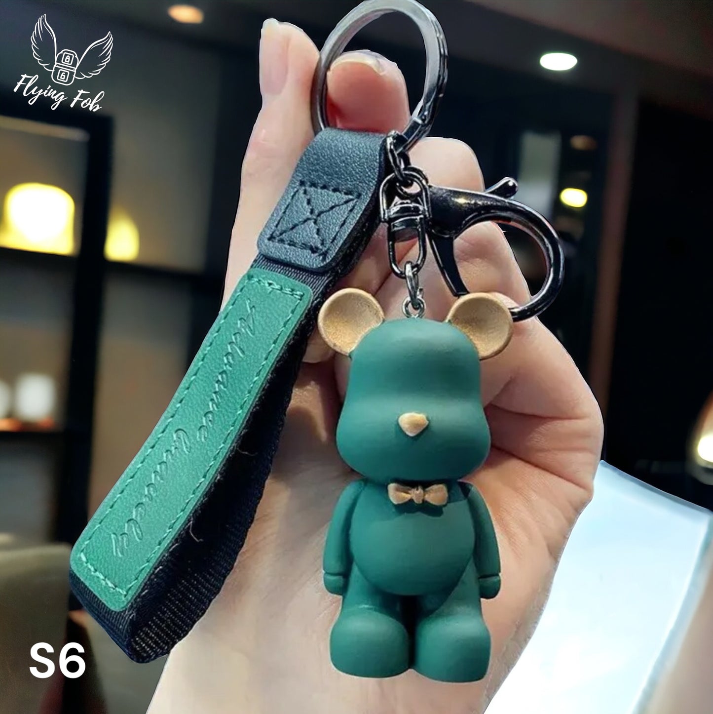 Resin Bear Keychain w/ Leather Strap