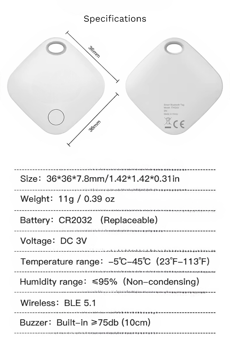 Smart Tag GPS Tracker Key Pet Finder Works with Apple Find My App (IOS ONLY)