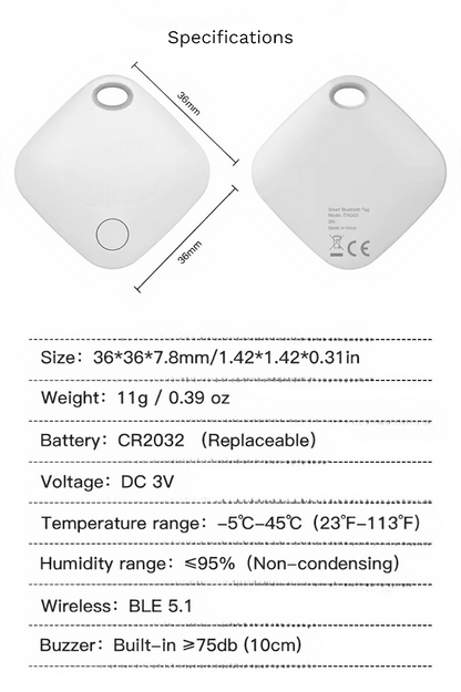 Smart Tag GPS Tracker Key Pet Finder Works with Apple Find My App (IOS ONLY)